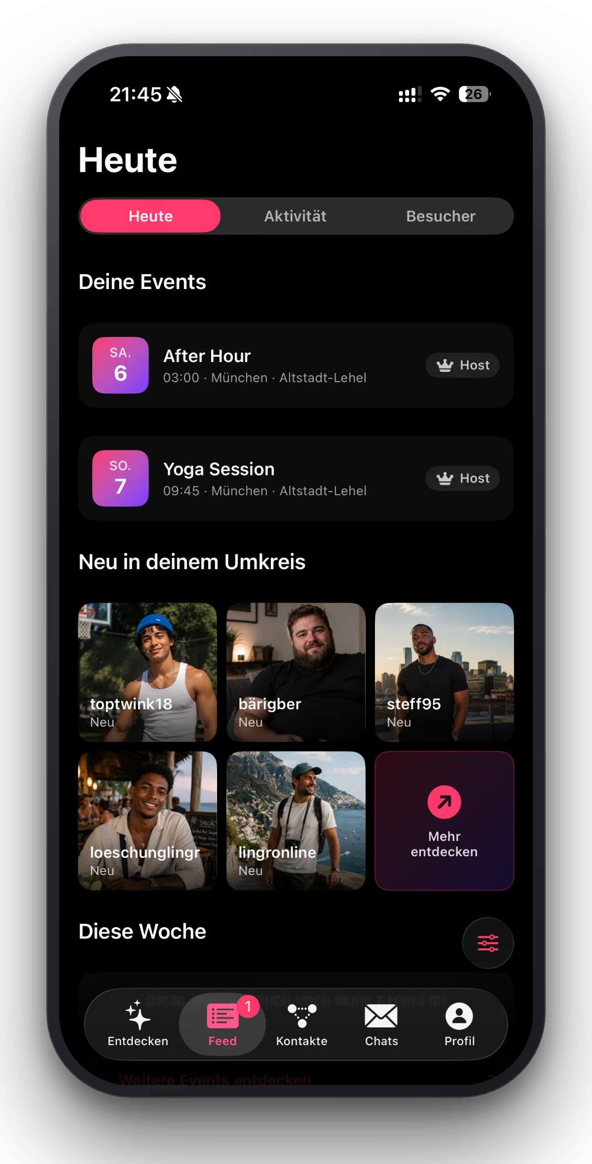 lingr Feed – Heute – deine Events & neue Profile in der Nähe.